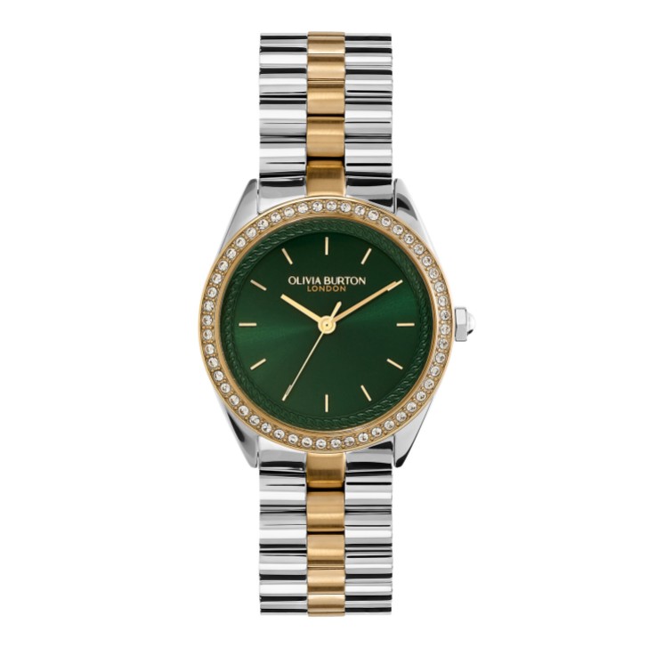 Olivia Burton Bejeweled 34mm Forest Green and Two Tone Bracelet Watch