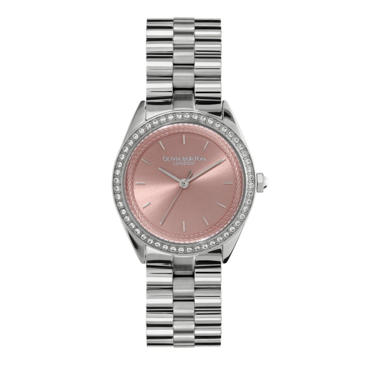 Olivia Burton Bejeweled 34mm Mellow Rose and Silver Bracelet Watch