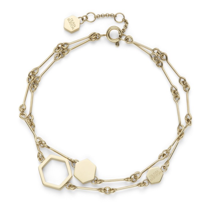 Olivia Burton Bracciale a doppia catena placcato oro a nido d'ape