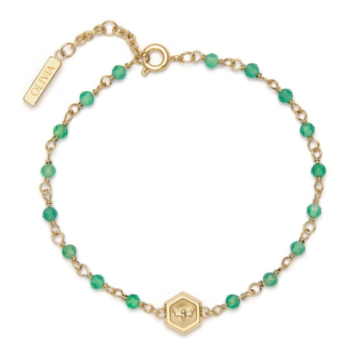 Olivia Burton Bracciale con charm in perline verde e placcato oro Minima Bee