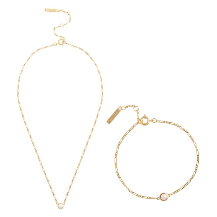 Olivia Burton Gold Perlenkette und Armband Schmuck Set