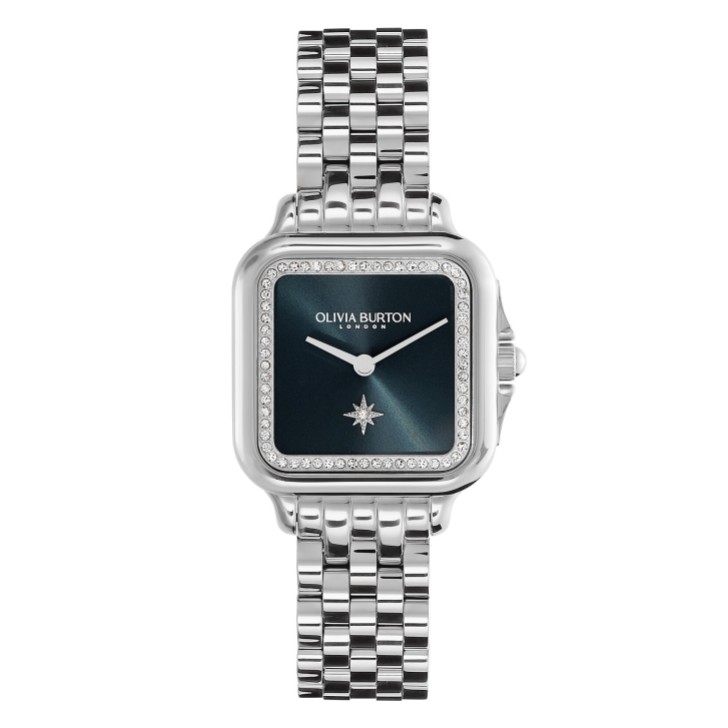 Olivia Burton Grosvenor 28mm Blau und Silber Armbanduhr