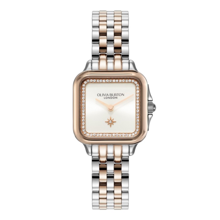 Olivia Burton Grosvenor 28mm Weiß und zweifarbige Armbanduhr