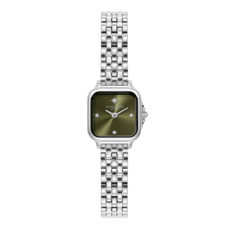 Olivia Burton Mini Grosvenor 20mm Sage Green and Silver Bracelet Watch