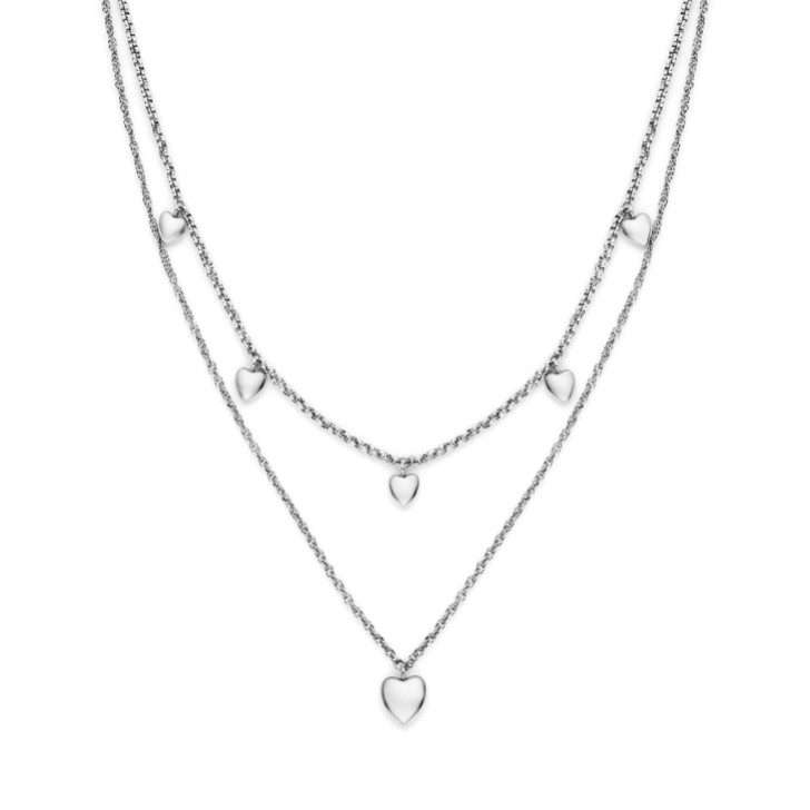 Olivia Burton Mini Heart Silver Tone Double Chain Necklace