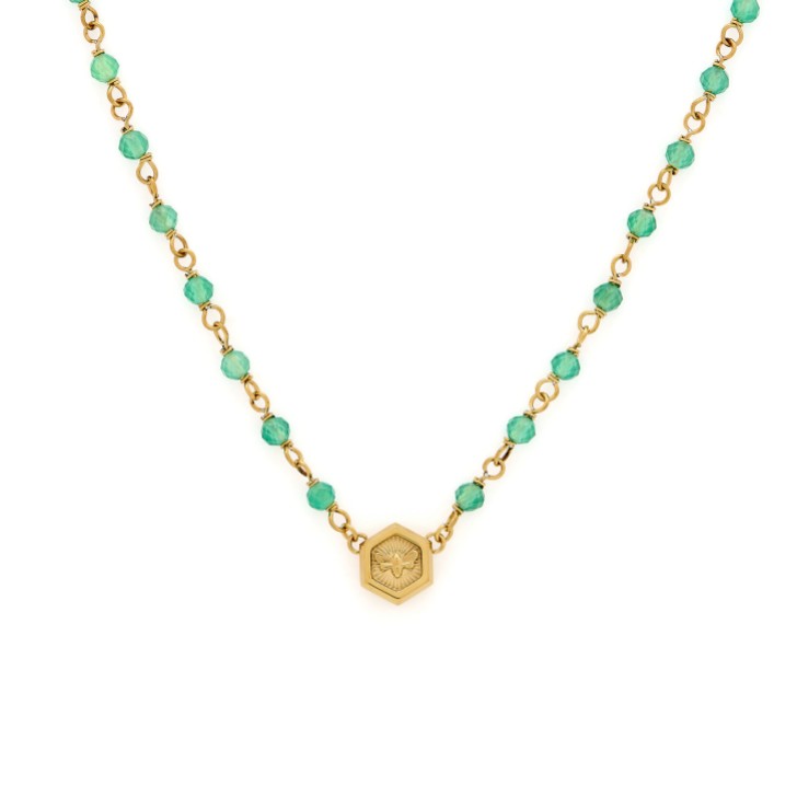 Olivia Burton Minima Bee - Collana con charm in perline verde e placcata oro