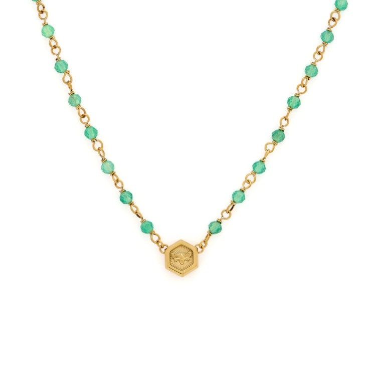 Olivia Burton Minima Bee Green and Gold Plated Beaded Charm Necklace