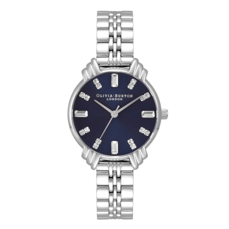 Olivia Burton Montre bracelet art déco 30 mm marine et argent