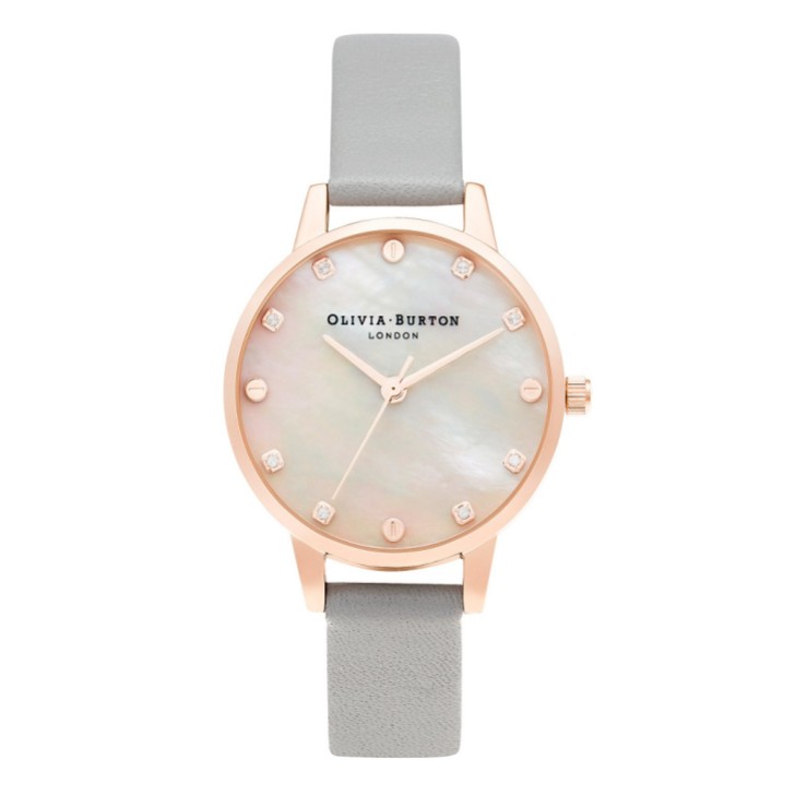 Olivia Burton montre à bracelet en cuir gris et or rose de 30 mm