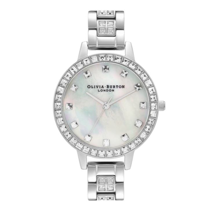 Olivia Burton Mother of Pearl and Crystal 34mm Silver Bracelet Watch