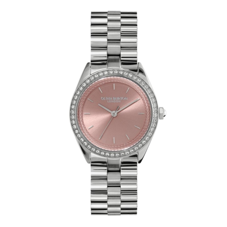 Olivia Burton Orologio Bejewelled 34 mm con bracciale in argento e rosa scuro