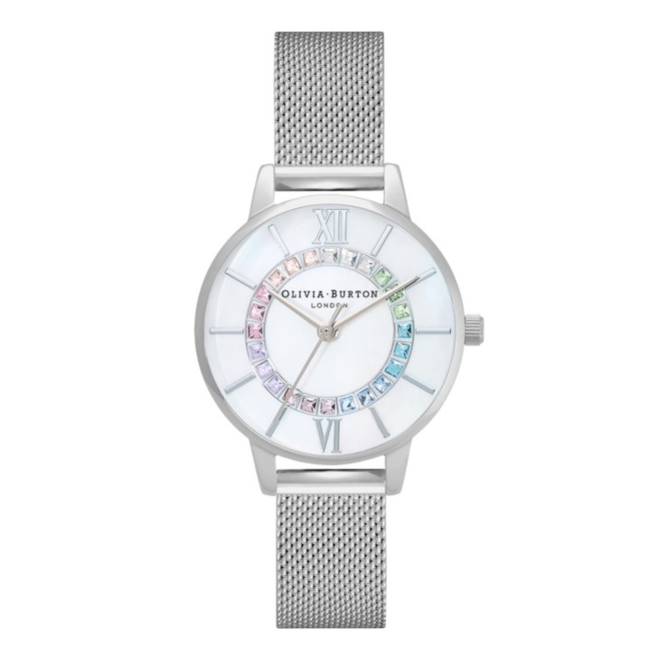 Olivia Burton Orologio Wonderland 30 mm in maglia bianca e argento