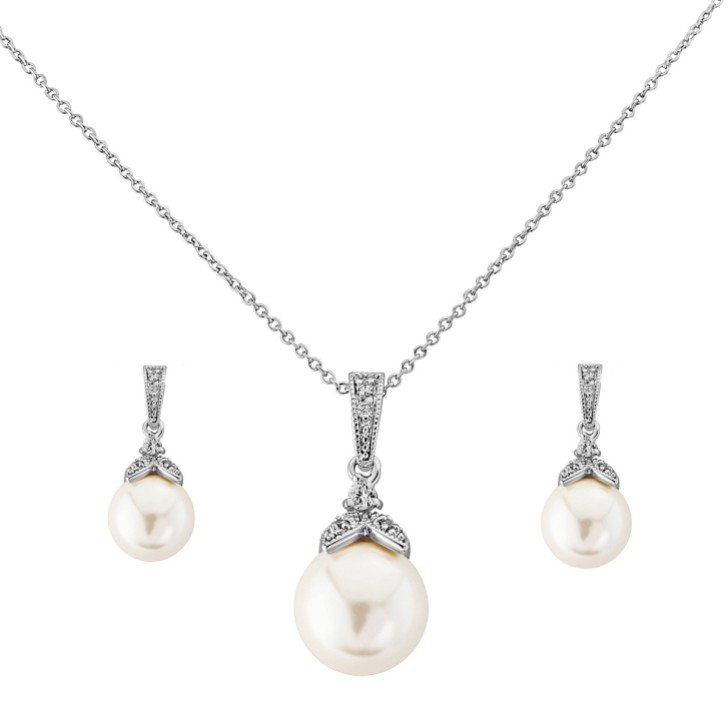 Opulence Pearl Wedding Jewelry Set (Silver)