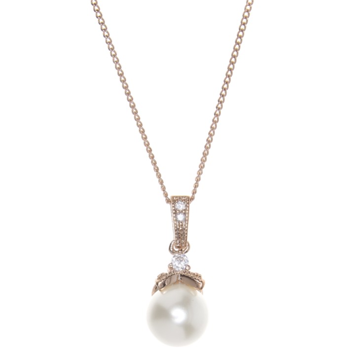 Opulence Pearl Wedding Pendant Necklace (Rose Gold)