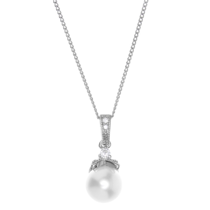 Opulence Pearl Wedding Pendant Necklace (Silver)