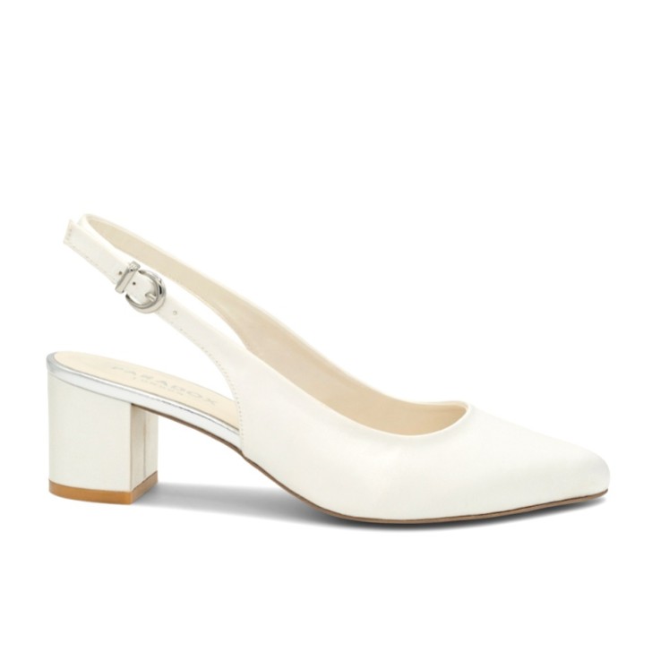 Paradox London Andrienne Ivory Satin Satin Low Block Heel Slingbacks