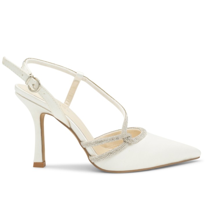 Paradox London Calliope Ivoire Satin Diamant Slingback Court Shoes