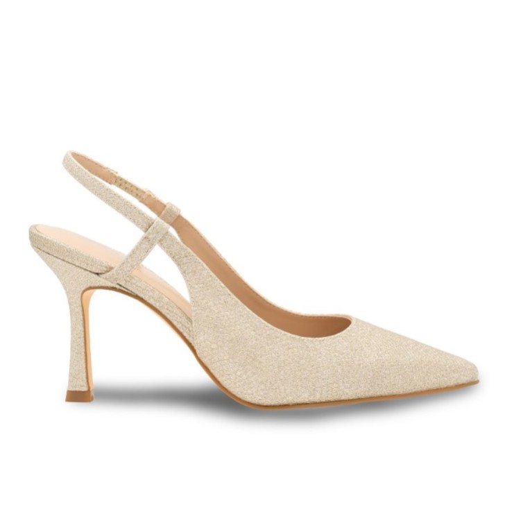 Paradox London Carli Champagne Glitter Mid Heel Slingback Court Shoes