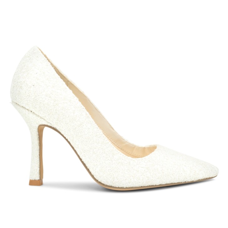 Paradox London Cassia White Glitter High Heel Court Shoes