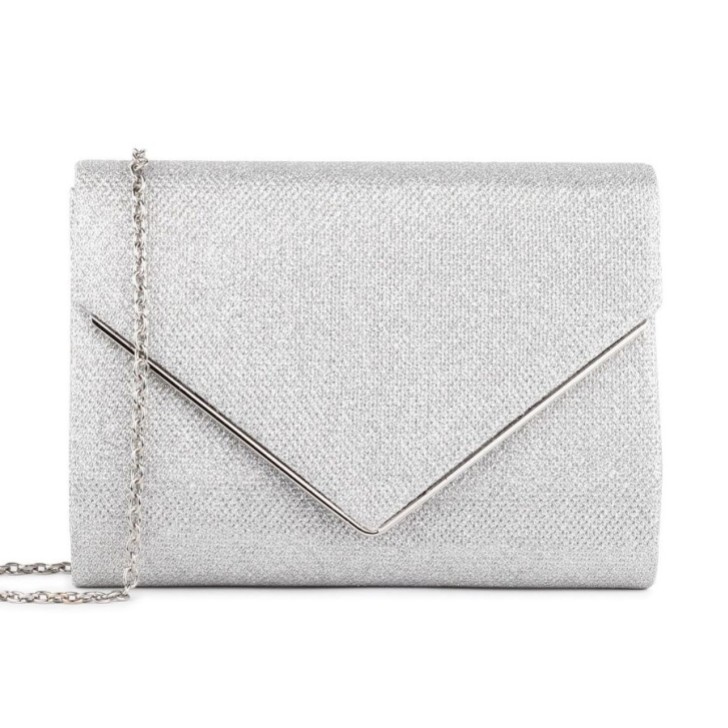 Paradox London Darcy Silver Glitter Envelope Clutch Bag