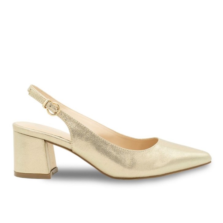 Paradox London Flynn Champagne Shimmer, sandali a tacco largo e basso