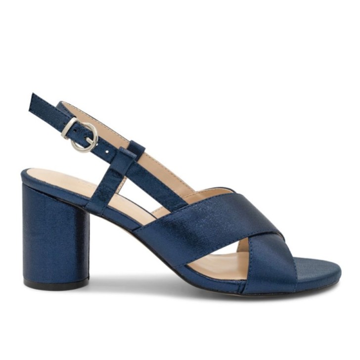 Paradox London Ilana Navy Shimmer Block Heel Slingback Sandals (Sandales à talons plats)