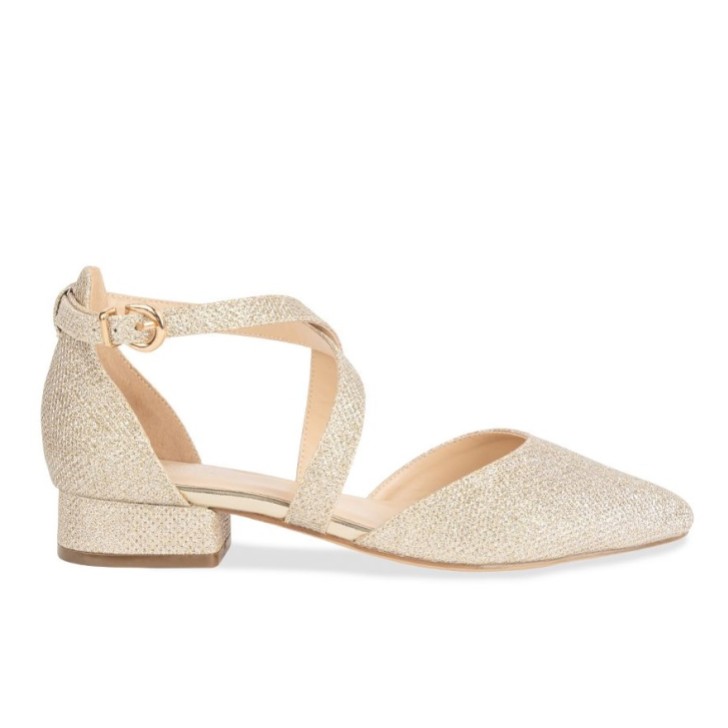 Paradox London Inaya Champagne Glitter Cross Strap Tacchi a blocco bassi