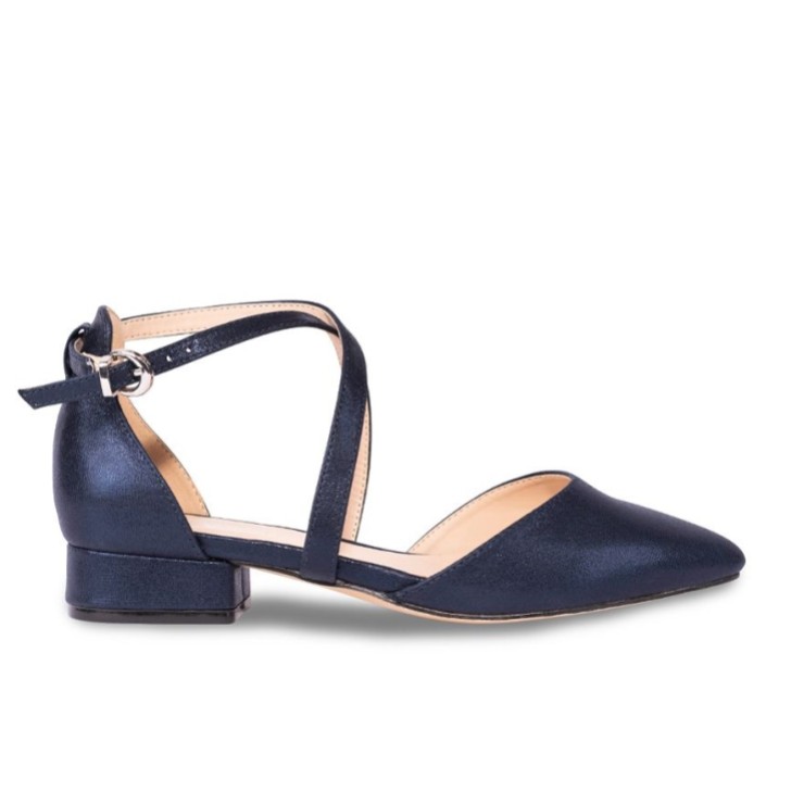 Paradox London Irene Navy Navy Cross Strap Low Block Heels (talons aiguilles)