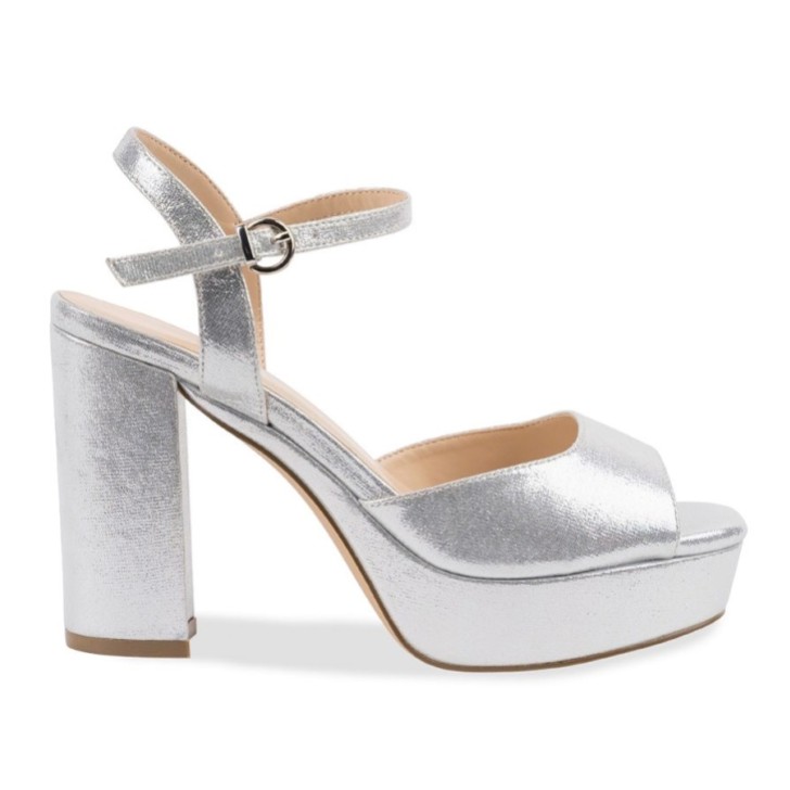 Paradox London Lolita Silver Shimmer High Block Heel Platform Sandals