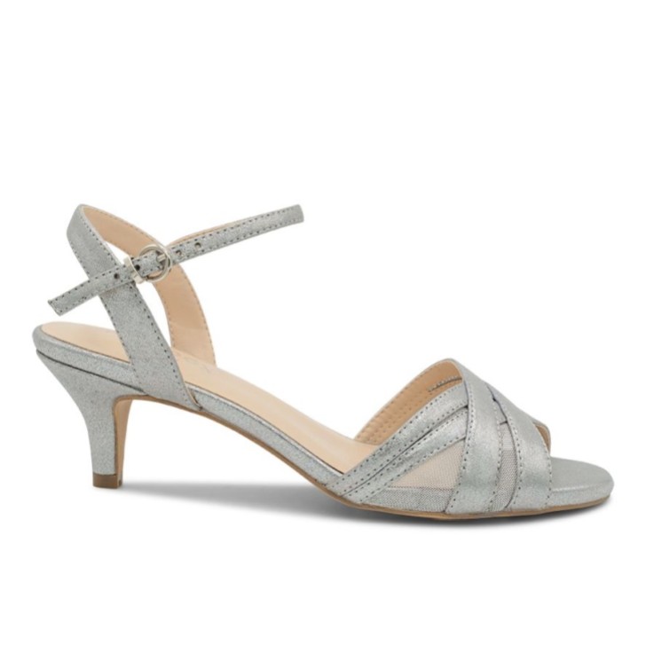 Paradox London Mowenna Dark Silver Shimmer Kitten Heel Sandals (Sandales à petits talons)