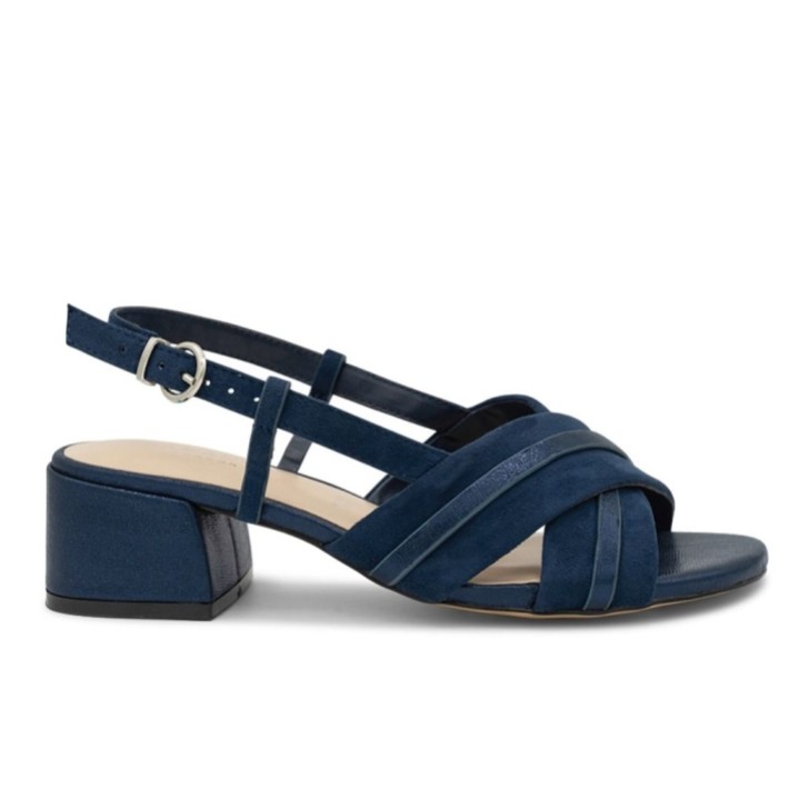 Paradox London Nancy Navy Suede Wide Fit Slingback Block Heel Sandals (Sandales à talon bloc en daim)