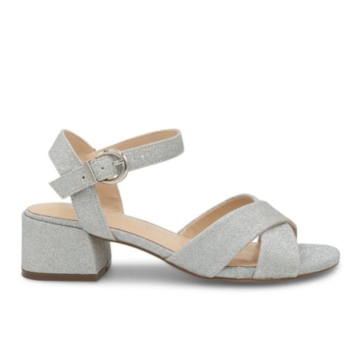 Paradox London Neala Silver Glitter Wide Fit Sandali con tacco a blocco basso