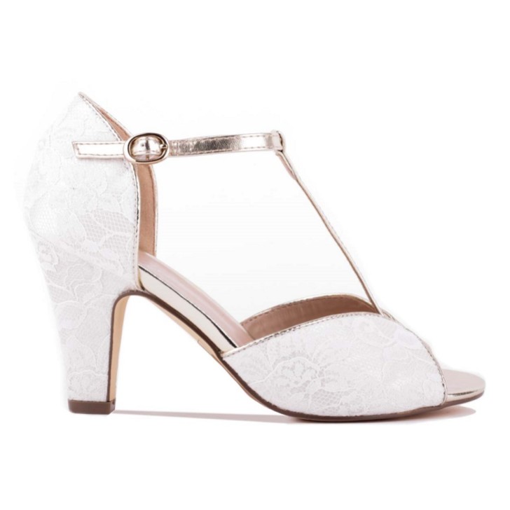 Paradox London Quentin, pizzo avorio e tacco a T dorato