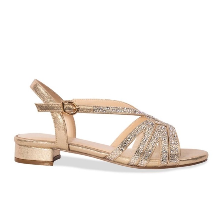 Paradox London Quest Champagne Shimmer Diamante Wide Fit Flat Sandals