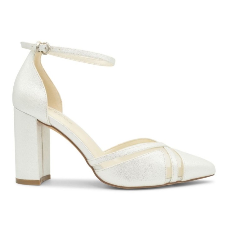 Paradox London Rhea Ivory Block Block Heel Ankle Strap Court Shoes