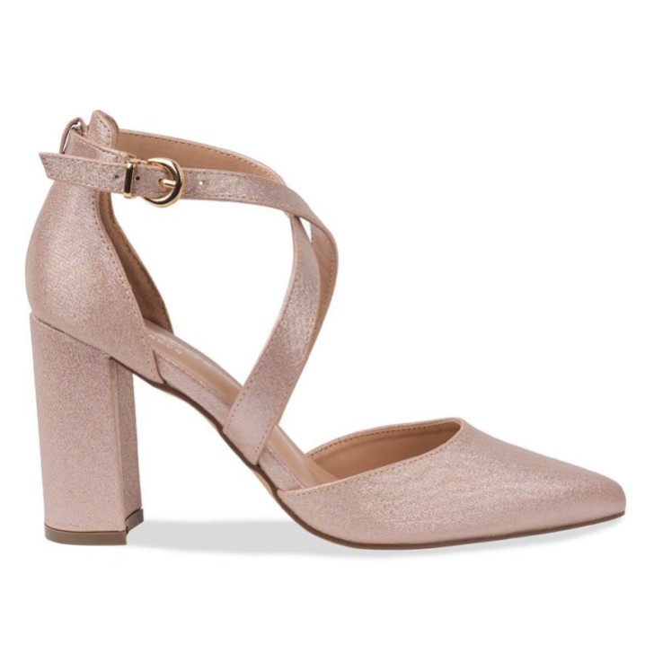 Paradox London Rylee Nude Cross Strap Block Heel Court Shoes