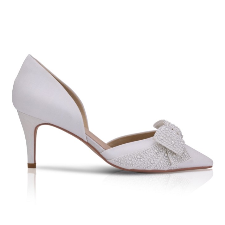 Perfect Bridal Adele Ivory Satin Two Part Pointed Court Shoes with Pearl Bow