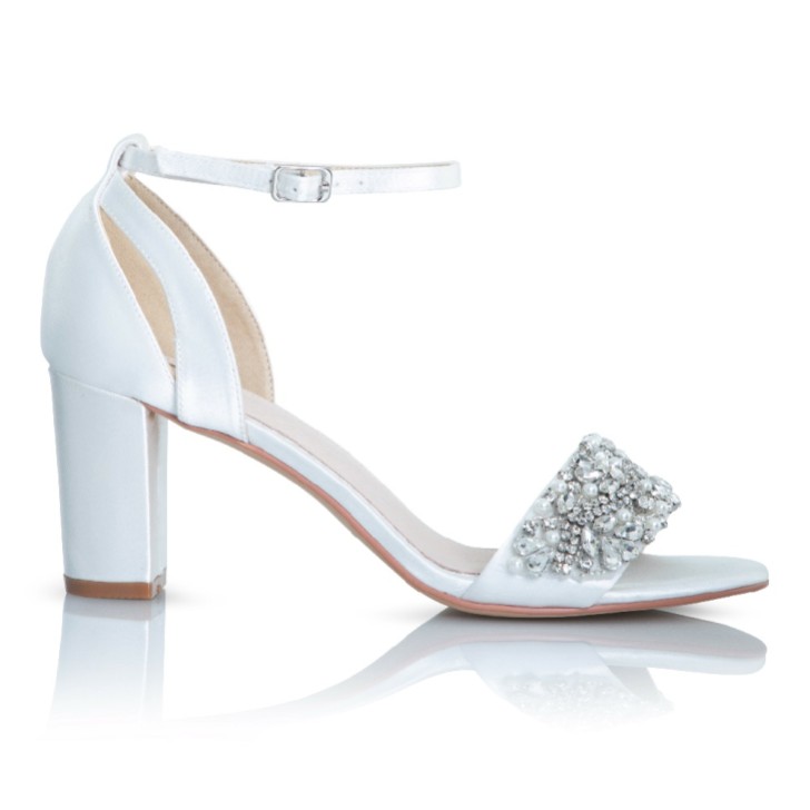 Perfect Bridal Alexa Ivory Satin Embellished Block Heel Sandals