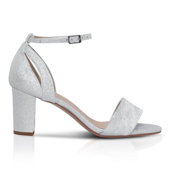 Perfect Bridal Andrea Silver Glitter Block Heel Ankle Strap Sandals (sandales à talons hauts et à paillettes)