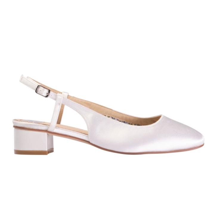 Perfect Bridal Bailey Dyeable Ivory Satin Low Block Heel Slingbacks