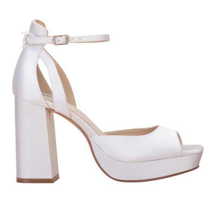 Perfect Bridal Camden Dyeable Ivory Satin Block Heel Platform Sandals with Oversized Bow