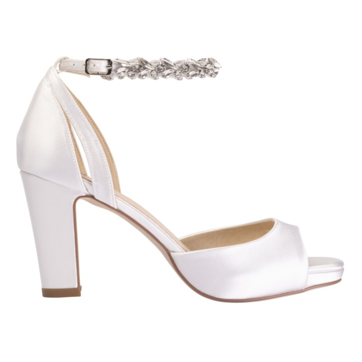 Perfect Bridal Charlie Dyeable Ivory Satin Block Heel Platform Sandals with Crystal Strap (ST06)