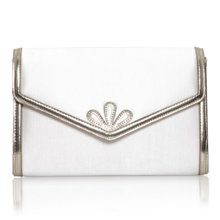 Perfect Bridal Clover Dyeable Ivory Satin and Gold Clutch Bag