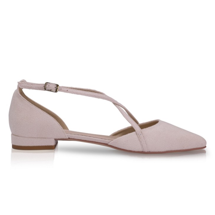 Perfect Bridal Davina Blush, ballerine a punta con cinturino incrociato in pelle scamosciata