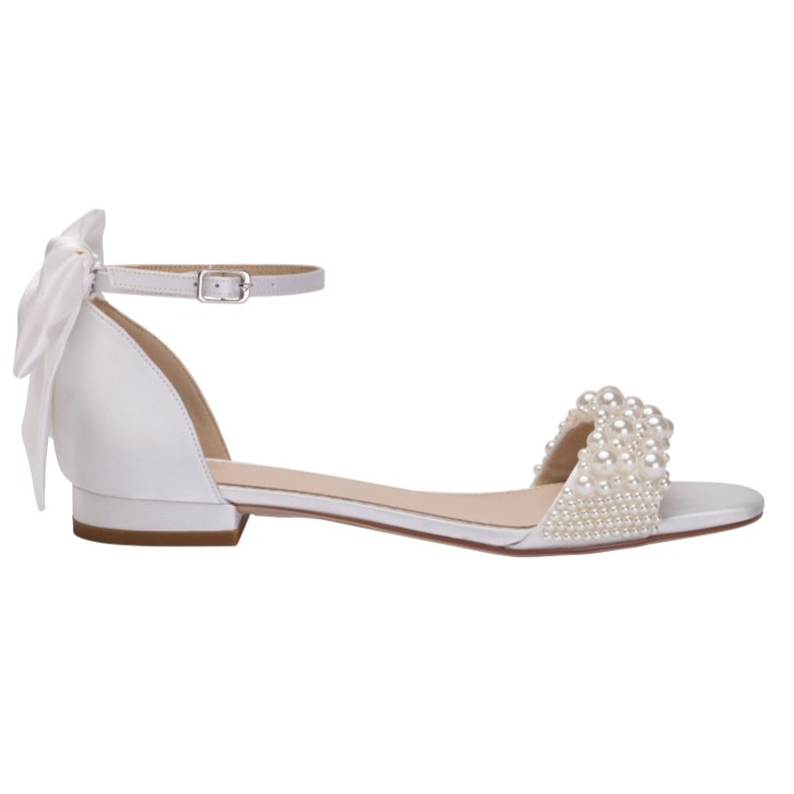 Perfect Bridal Delilah Ivoire Satin Pearl Flat Sandals with Bow