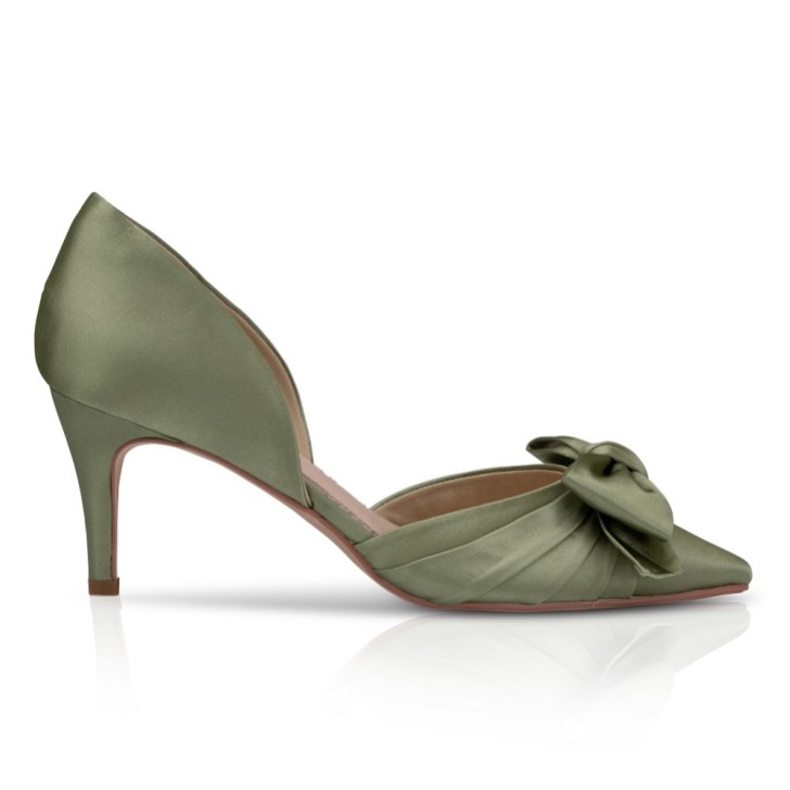 Perfect Bridal Escarpins à talon moyen avec nœud Margo en satin vert olive