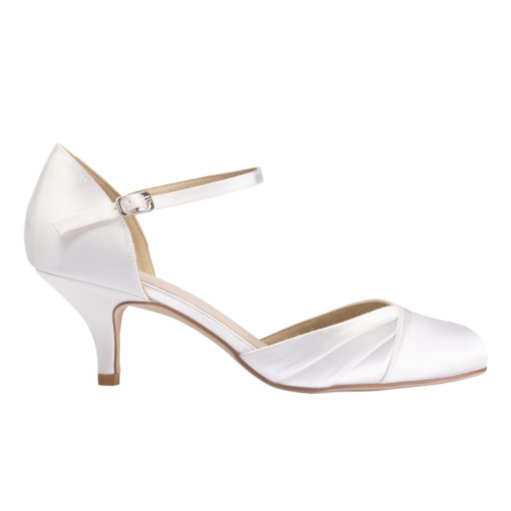 Perfect Bridal Everly Dyeable Ivory Satin Low Heel Ankle Strap Shoes