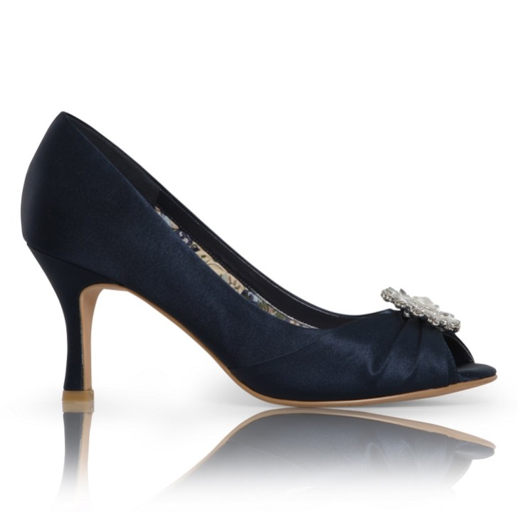 Perfect Bridal Gina Navy Satin Peep Toe Schuhe mit Kristallbesatz
