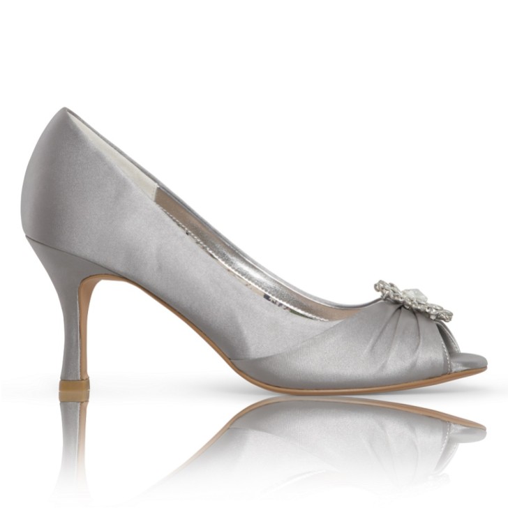 Perfect Bridal Gina Scarpe Peep Toe in raso argento con finiture in cristallo