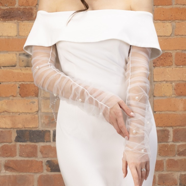 Perfect Bridal Ivory Ruched Pearl Sleeves